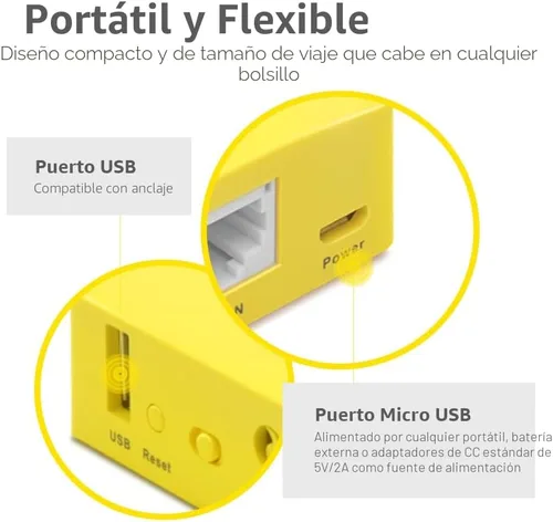 Vista 4 de GL.iNet GL-MT300N-V2 (Mango) Mini Router WiFi VPN de bolsillo inalámbrico portátil - 2 puertos Ethernet USB 2.0 OpenWrt OpenVPN/Wireguard