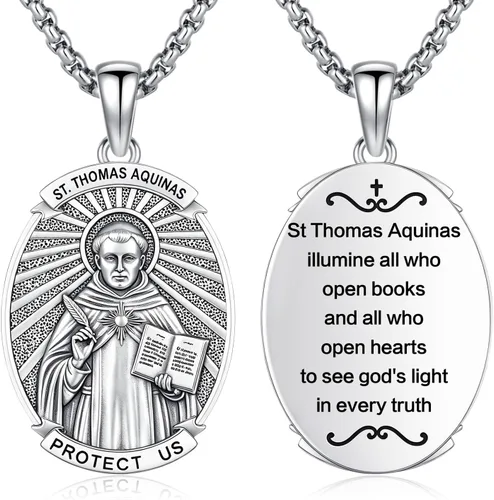 Vista 21 de Collar con colgante de amuleto de medalla de San de plata 10A-St Michael Oval