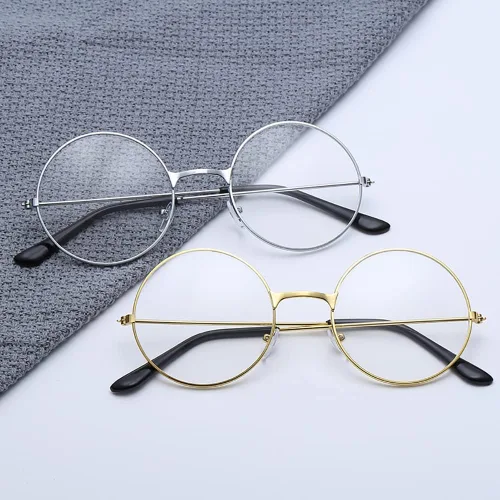 Vista 3 de GSHLLO 4 lentes redondos retro con marco de metal, lentes transparentes, sin receta, gafas para mujeres y hombres, Varios
