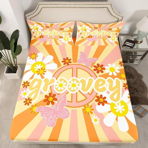 Vista 19 de Erosebridal Groovy - Sábana bajera ajustable de flores, tamaño individual, de los años 70S, 80S, 90S, 90S, vintage, floral, para niñas, mujeres
