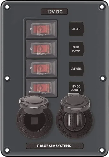 Vista 9 de Blue Sea Systems 4320 Panel de interruptores de disyuntor resistente al agua, gris, 4 posiciones