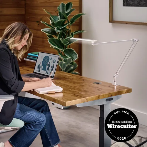 Vista 2 de UPLIFT DESK Lámpara de escritorio LED E7 con abrazadera, 3 modos de color ajustables, luz de arquitecto negra regulable para escritorio de pie