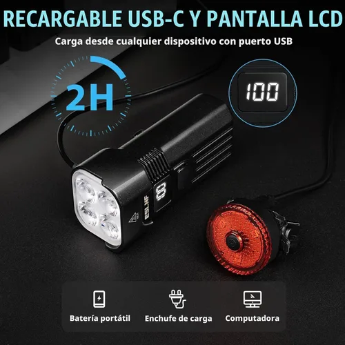 Vista 6 de Luz de bicicleta para montar por la noche, faro de bicicleta de 2000LM