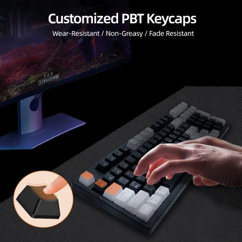 Vista 5 de Teclado mecánico para juegos, llave completa, compacto, con cable, retroiluminado, RGB, interruptores rojos, intercambiables en caliente, USB C