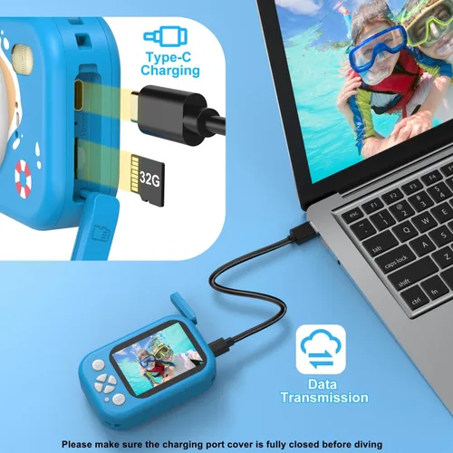Vista 7 de Cámara para niños impermeable, cámara submarina IP68 para niños de 3 a 12 años, cámara digital HD para niños con grabación de video de 1080P