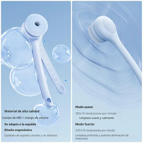 Vista 5 de Cepillo corporal eléctrico para la espalda, con esponja para la ducha, impermeable, mango largo doble, cepillo corporal con alimentación eléctrica