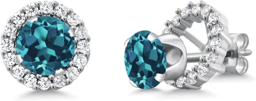 Vista 221 de Gem Stone King Aretes redondos de plata de ley 925 de 0.236 in con piedra natal extraíble para mujer