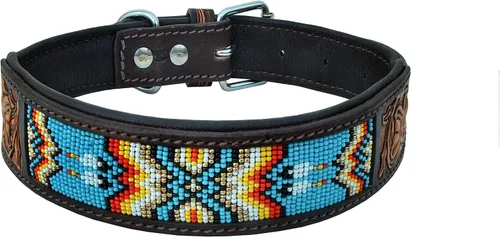 Vista 6 de Collar de cuero para perro, estilo occidental, resistente, manual, ajustable, con cuentas y acolchado, suave para cachorros y perros grandes, 10AB011