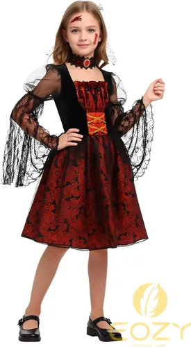 Vista 3 de Disfraz de vampiro de Halloween para niñas, disfraz con clip para el cabello