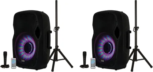 Vista 10 de Acoustic Audio by Goldwood 1000W Altavoz Bluetooth con LED intermitente, gran sistema de sonido PA enchufable con soporte, micrófono y control