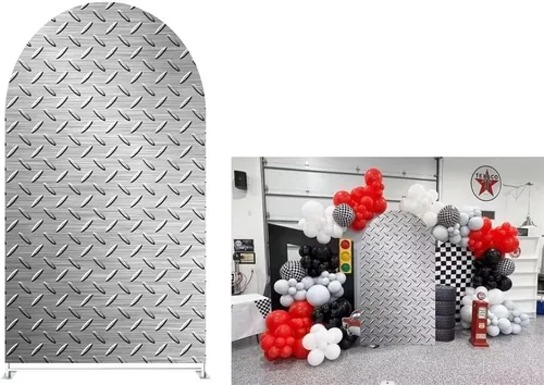 Vista 12 de Fundas de fondo de arco con textura de cuadros blancos y negros, bandera a cuadros de 2.5 x 6 pies, fondo de pared elástico para fotografía