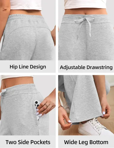 Vista 4 de ZJCT Pantalones deportivos de pierna ancha para mujer, pantalones sueltos de cintura alta con cordón de ajuste casual, holgados, pantalones de yoga