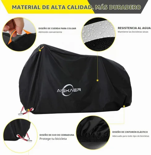 Vista 2 de Aiskaer Funda para bicicleta de 2 a 3 bicicletas, impermeable, negro, poliéster, resistente, montaña, carretera, bicicletas eléctricas