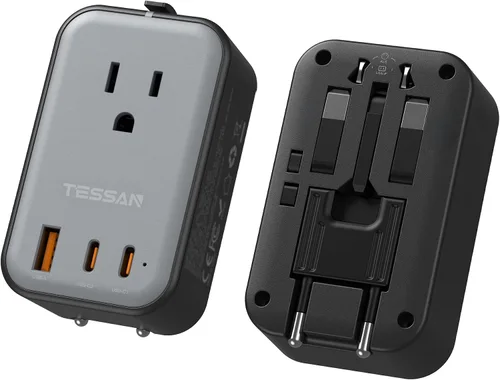Vista 8 de TESSAN Adaptador de viaje PD 20W, adaptador de corriente universal con 3
