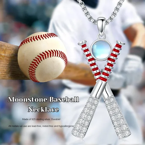 Vista 7 de Collar de Béisbol/Golf/Hockey/Tenis Plata de Ley 925 Piedra Lunar Pelota Colgante Deportivo Joyería Regalos de Graduación para Mujeres Novia Mamá