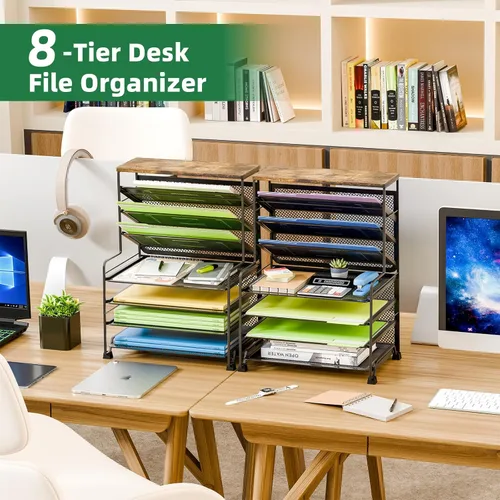 Vista 4 de Simple Trending Organizador de archivos de escritorio de 8 niveles, 1 paquete de bandeja de cartas, organizador de papel, accesorios de escritorio
