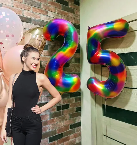 Vista 6 de Globo arcoíris número 2 globos de números para cumpleaños, globos de números de 40 pulgadas, globos de helio, teñido anudado, suministros de fiesta