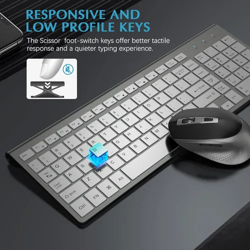 Vista 5 de J JOYACCESS - Teclado y mouse inalámbricos, combo de teclado y mouse inalámbricos delgados y ergonómicos, escritura portátil y cómoda