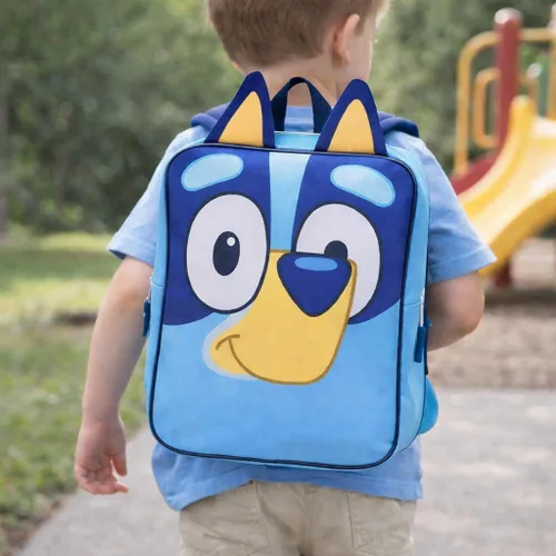 Vista 2 de Bluey - Mochila para niños con licencia oficial de regreso a clases, bolsa de hombro de 14 pulgadas no personalizada con cara y orejas