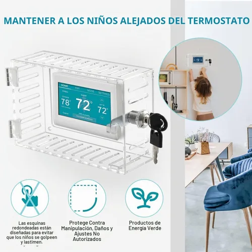 Vista 6 de SUTINE Caja de bloqueo de termostato, transparente, rectangular, 1 unidad, universal, montaje en pared, control HVAC, protector de termostato
