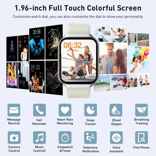 Vista 2 de Reloj inteligente (responder/hacer llamada), reloj inteligente HD de 1,96" para hombres y mujeres, reloj de fitness 2025 con más de 110 modos