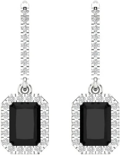 Vista 3 de Clara Pucci 3.67 ct esmeralda brillante corte redondo halo solitario VVS1 impecable ónix negro natural par de aretes colgantes de palanca