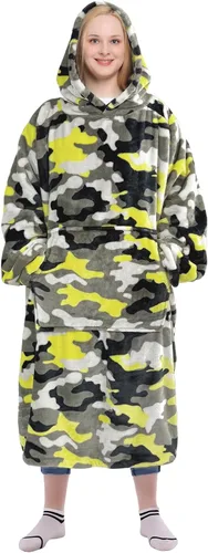 Vista 40 de Waitu - Sudadera tipo manta, para regalar a hombre o mujer, muy cálida y acogedora, gigantesca, con capucha, de gruesa franela, con mangas y un Negro