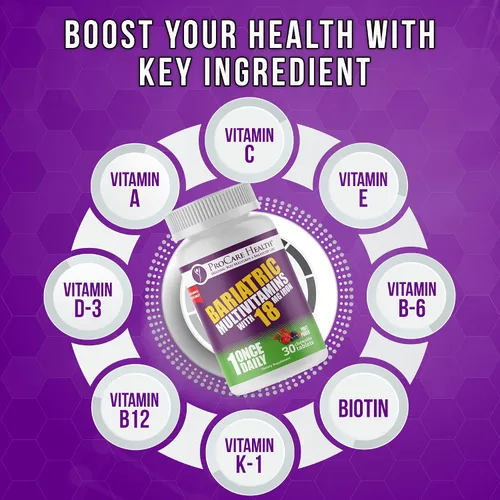 Vista 5 de ProCare Health Multivitamínico masticable bariátrico con hierro de 18 mg (30 tabletas) – Multivitamínico bariátrico con sabor a ponche de fruta