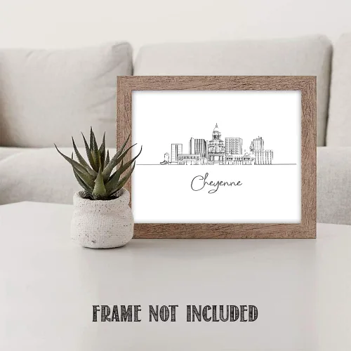 Vista 3 de TJ Originals Cheyenne Skyline - Decoración de pared para sala de estar, arte de pared en blanco y negro, imágenes artísticas de línea estadounidense