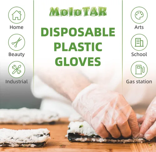 Vista 6 de MoloTAR 500 guantes desechables de plástico, guantes desechables para limpieza, [Talla única]