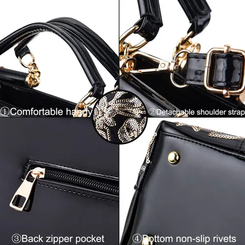 Vista 6 de XingChen Bolsos de cuero de la PU de las mujeres de la patente brillante bolsos de hombro del bordado bolsos de la moda de la cartera de la manija