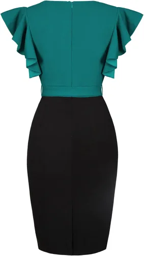 Vista 2 de IHOT Womens Deep V Neck Ruffle Sleeve Sheath Casual Cocktail Party Work Pencil Dress