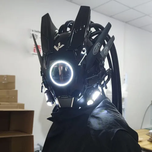 Vista 2 de KYEDAY Máscara punk cosplay para hombres, luz redonda con trenzas máscara Cosplay Halloween Fit fiesta festival música accesorios