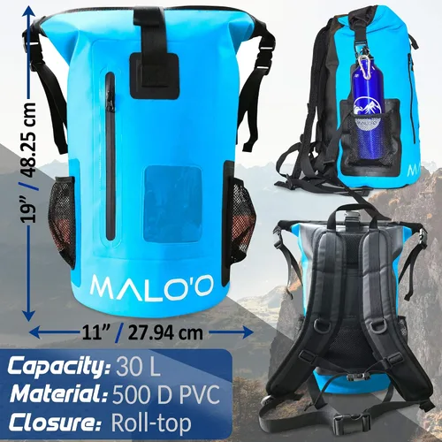 Vista 4 de Malo'o Dry Pack impermeable resistente mochila – bolsa seca enrollable (capacidad de 30 L)