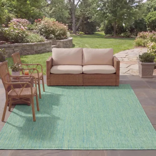 Vista 11 de SAFAVIEH Alfombra Lavable para Exteriores Colección Courtyard - 2'3" x 5', Azul Aqua y Gris, No Desprende Pelusa y Fácil Limpieza, Ideal para Patio