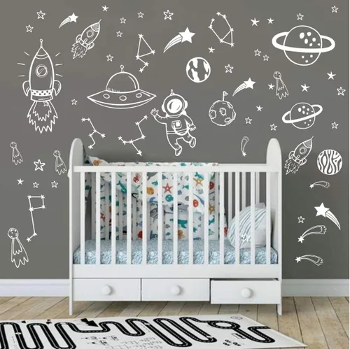 Vista 7 de Adhesivo de vinilo para habitación de niños, diseño de astronauta espacial Negro