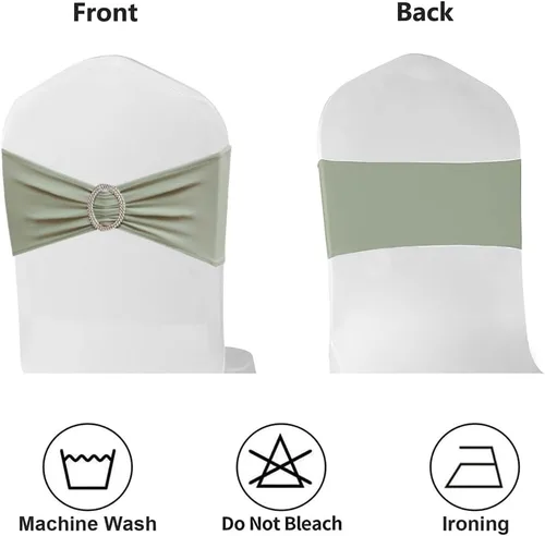 Vista 4 de Paquete de 50 bandas para sillas color verde salvia, bandas elásticas para sillas deslizantes, lazos para bodas, fiestas, baby shower, eventos