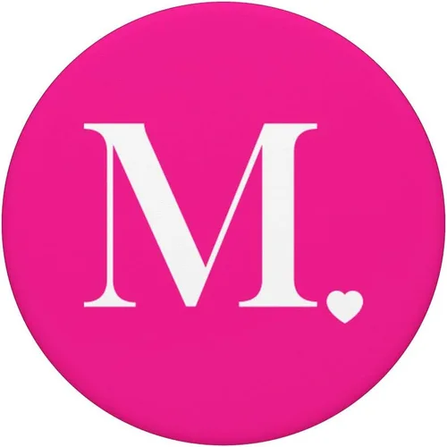 Vista 3 de PopSockets - Agarre y soporte para teléfonos y tabletas, diseño de letra M, color rosa y blanco