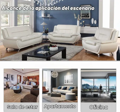 Vista 7 de Juego de sofá de sala de estar de cuero, sofá de cuero estilo moderno, sofás para sala de estar 3 piezas (blanco)