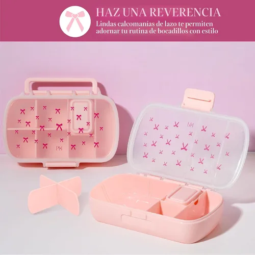 Vista 3 de Paris Hilton Paquete de 2 cajas de aperitivos estilo bento, contenedores de almuerzo de 7 compartimentos con soporte para teléfono integrado