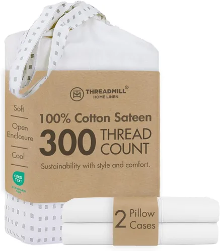 Vista 39 de Threadmill Juego de fundas de almohada tamaño king de 2 piezas - 100% algodón puro de 300 hilos, tejido de satén beige - Fundas de almohada ultra