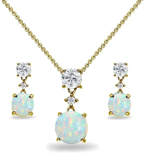 Vista 23 de B. BRILLIANT Plata esterlina genuina, creada o simulada con piedra preciosa y topacio blanco redondo, juego de collar y aretes colgantes de 3