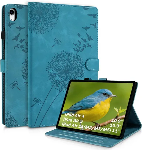 Vista 11 de Funda para tablet iPad Air de 11 pulgadas, diseño de diente de león con soporte para lápiz Apple, cierre magnético y recortes precisos, compatible