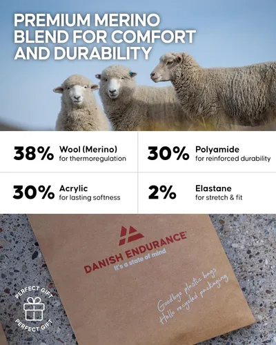 Vista 5 de DANISH ENDURANCE Calcetines de senderismo, ligeros, calcetines de lana merino para hombres y mujeres, absorben la humedad y térmicos, paquete de 3
