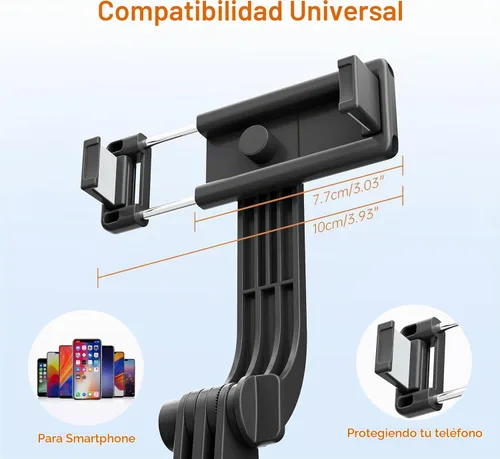 Vista 5 de Trípode para selfie stick de 67 pulgadas, trípode portátil para teléfono celular con control remoto inalámbrico, soporte de viaje extensible