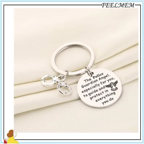 Vista 5 de FEELMEM Llavero de oración de policía, regalo de oficial de policía, ángel de la guarda proteger, llavero militar, regalo para marido de parte