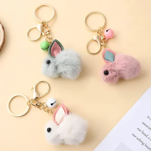 Vista 4 de GALPADA 3 piezas 2023 llavero con colgante de figura de conejo de peluche con diseño de conejo del zodiaco, regalo de Año Nuevo chino