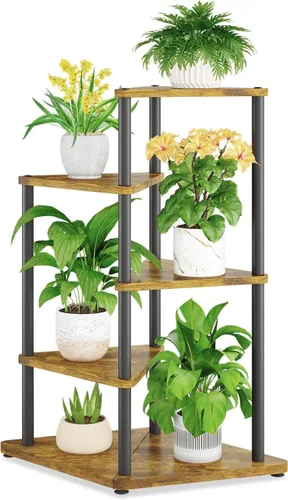 Vista 10 de iDavosic.ly Soporte alto para plantas con luces de cultivo para macetas grandes y resistentes, estante de flores de esquina interior de 4 niveles
