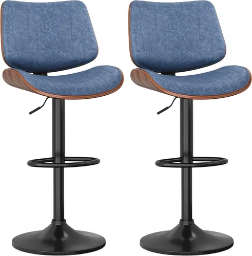Vista 19 de YaFiti Taburetes de bar ajustables, modernas sillas giratorias de piel sintética con respaldo, taburetes de isla de cocina sin brazos, color negro