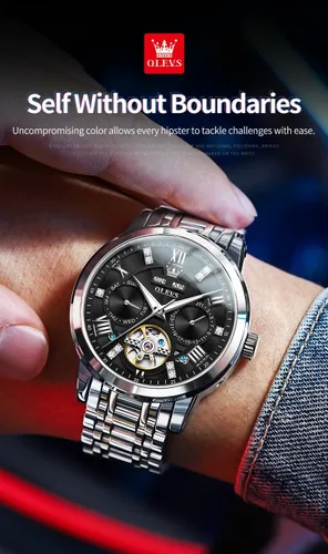 Vista 8 de OLEVS Relojes automáticos para hombre, oro de lujo, vestido de diamantes de cuerda automática, esqueleto mecánico, Tourbillon, reloj de pulsera